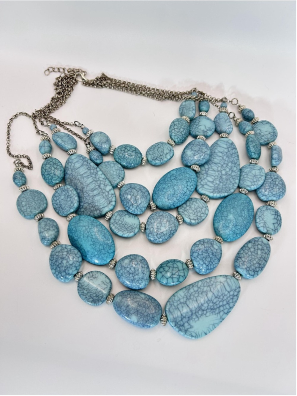 Necklace‎ Blue Turquoise Stone Chunky Beaded Layered Bib Statement Boho Chain - Picture 9 of 11